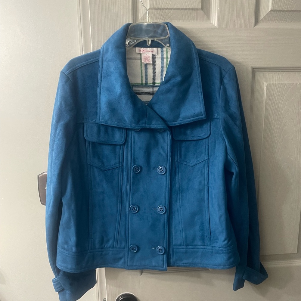 Nine & Company By Nine West, Blue Faux Suede Jacket w Flannel Lining Size XL NWT